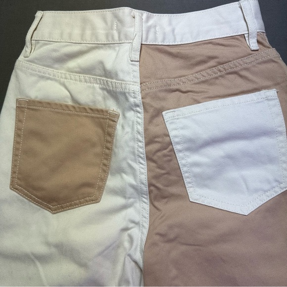 PAC Sun Beige & Cream Patchwork High Rise Straight 100% Cotton Jeans Women’s 23 - Picture 5 of 7